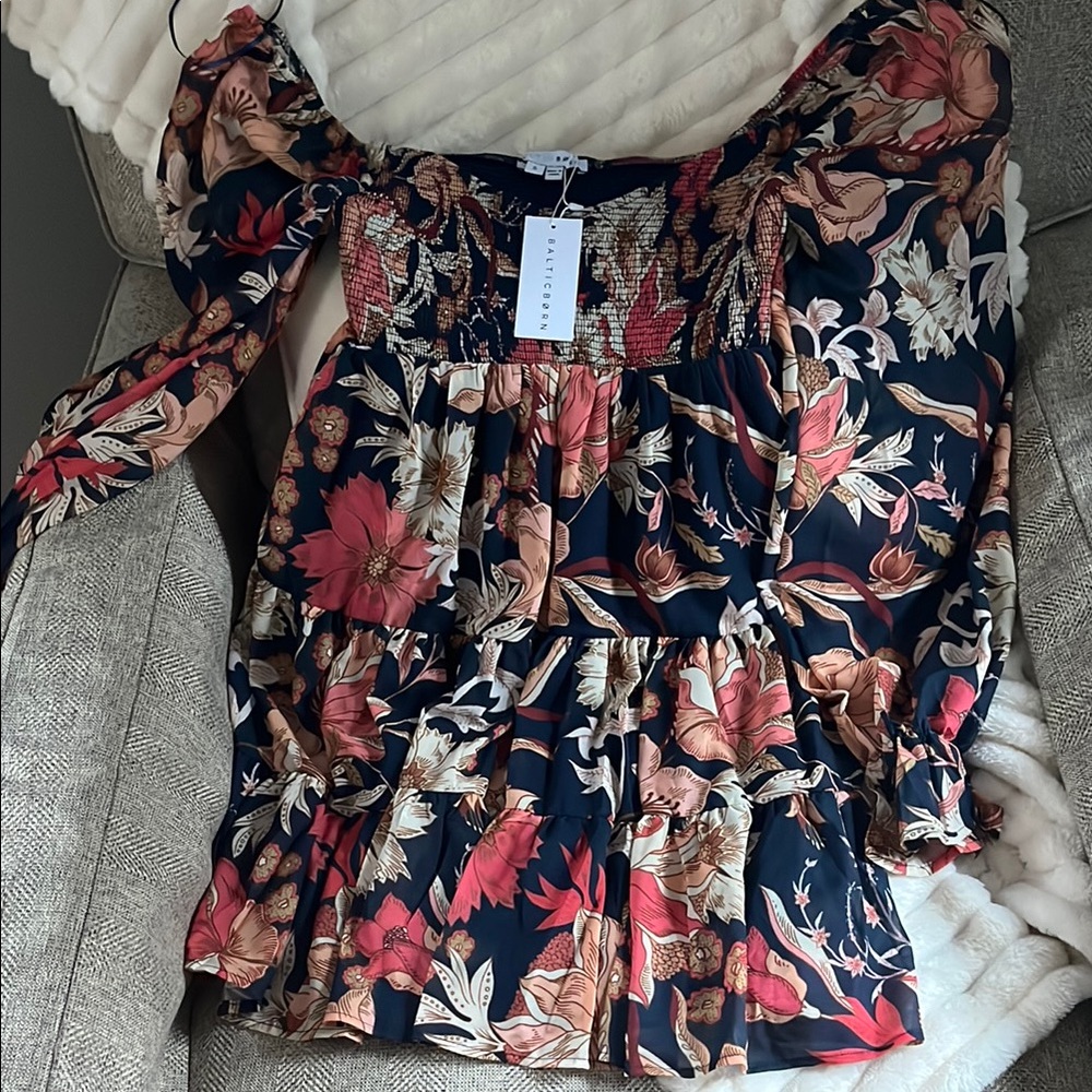 Baltic Born Pink and Orange Ruffled Tiered mini dress